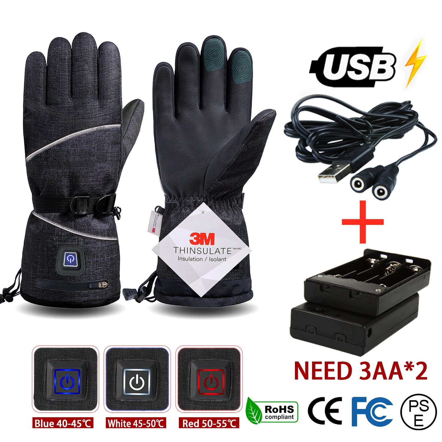 Gants d'hiver 3M Coton Chauffant Gants Electriques Thermiques Imperméables Snowboard Cyclisme Moto Ski Outdoor-thumbmail-31
