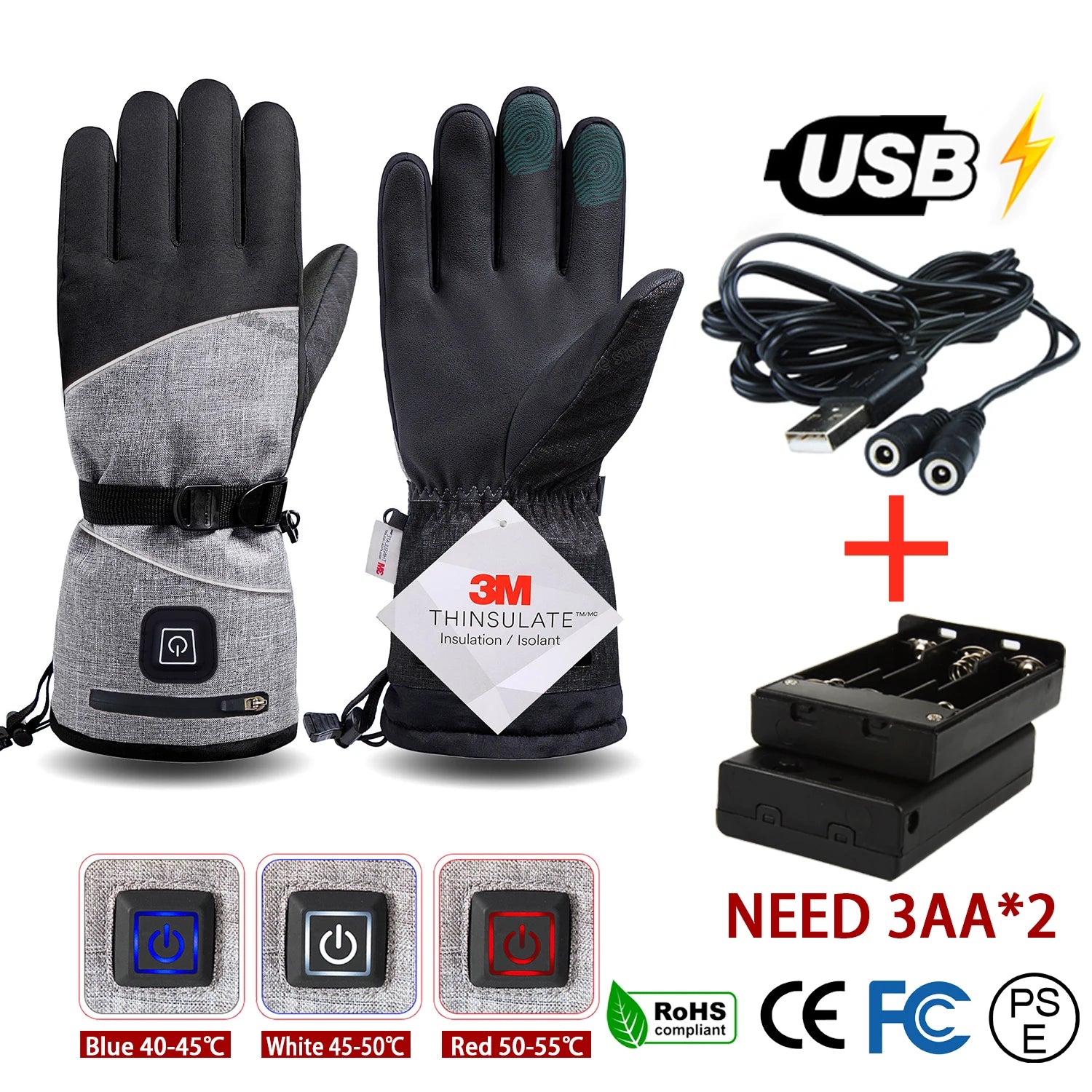 Gants d'hiver 3M Coton Chauffant Gants Electriques Thermiques Imperméables Snowboard Cyclisme Moto Ski Outdoor-thumbmail-36