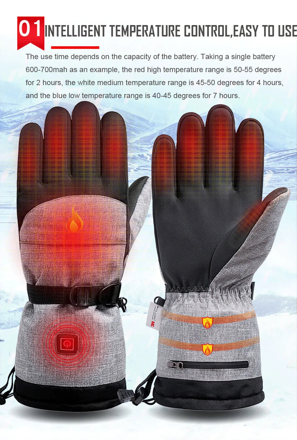 Gants d'hiver 3M Coton Chauffant Gants Electriques Thermiques Imperméables Snowboard Cyclisme Moto Ski Outdoor-thumbmail-19